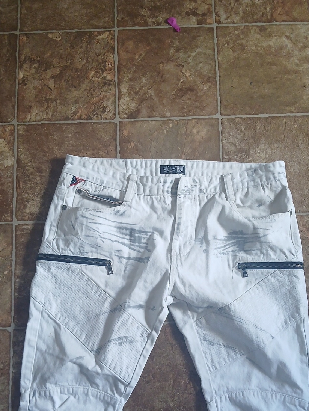 Euc Square Zero White Moto Jeans Distressed With Zipper Size 38 View 4